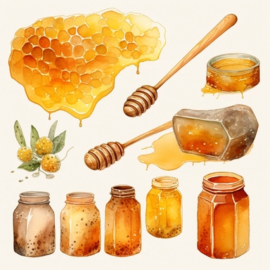 make clipart elements for dripping honey, honey comb and, watercolor