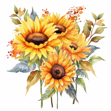 Watercolor Sunflowers Clipart - fall sunflower floral bouquets in PNG format instant download for commercial use