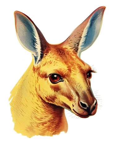 Vintage 1920 Portrait of Kangaroo Head Illustration , Chromolithograph, Die Cut, 1920s Illustration, Vintage, Chromolithograph, Colorful, Antique, Ephemera, Clipart, 8k, Isolated on white
