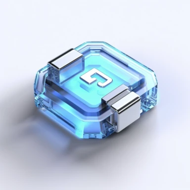 A smart flat chip, Fixed clip, Smart terminal, light blue and white tone, Tech Blue, light blue cable, clear glass effect, white background, isometric Art, Microsoft Tech Style, 3D rendering, c4d, Octane Rendering, Blender, Ultra High Quality, Ultra High Definition, Low Detail, 45 Degree View, 16k