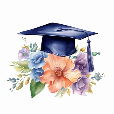 Cute Beautiful Graduation Cap flower Sublimation Clipart ,Cartoon,hyper realistic, intricate detail, illustration style,high solution,on the white background