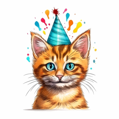 cat wearing birthday hat clipart
