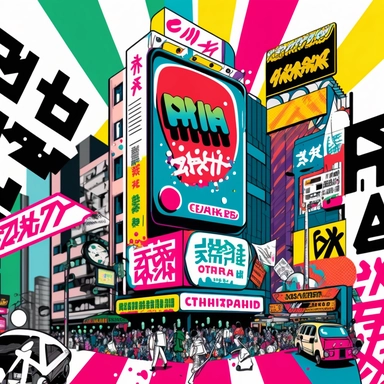 Creative graphic design, design, Jpop culture, Geek on in Akihabara, collage, clipart, graphic, illustrations, 16K