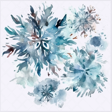 DESIGN A BEAUTIFUL AND BREATHTAKING ONE OF A KIND WATERCOLOR CLIPART ILLUSTRATION OF A GROUP OF SNOWFLAKES FALLING, INTRCATE AND BEAUTIFUL