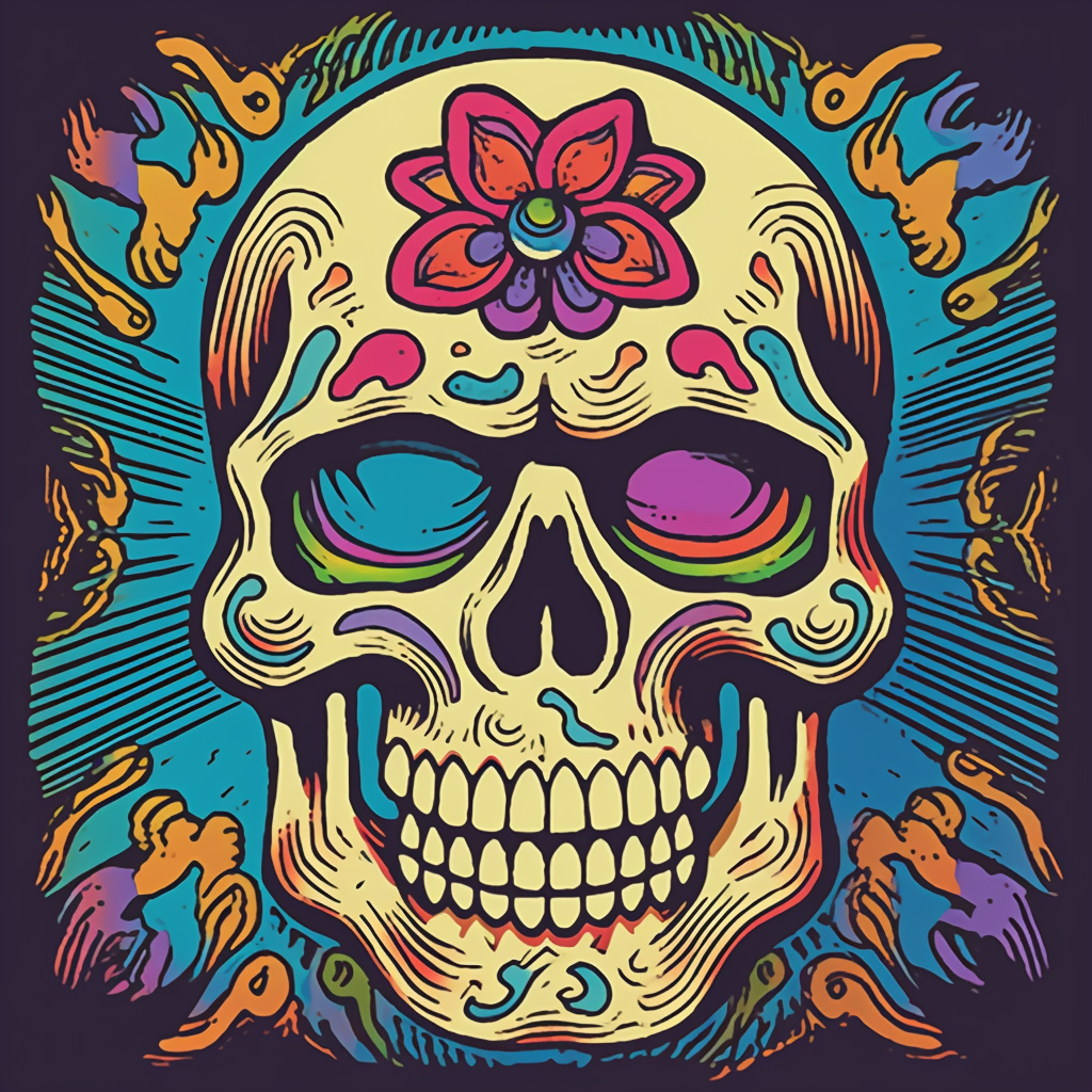 reate a clipart-style illustration of a skull with a Grateful Dead ...