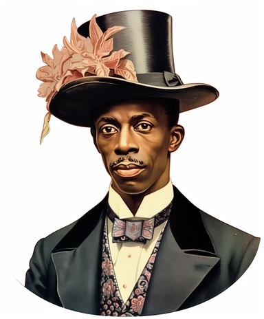 Vintage 1920 Portrait of a black Gentelman in a astrakhan Hat Illustration , Chromolithograph, Die Cut, 1920s Illustration, Vintage, Chromolithograph, Colorful, Antique, Ephemera, Clipart, 8k, Isolated on white
