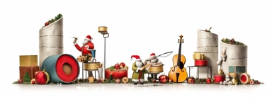 christmas cd with several different gifts on white background with clip art, in the style of igor morski, miniature sculptures, animated gifs, emotive body language, kitchen still life, 1970–present, giotto