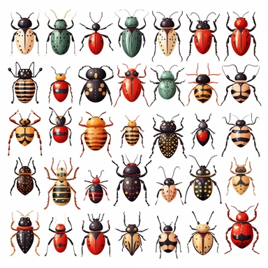 Bugs Set Closeup Isolated on White Background. Design Template, Clipart of Bugs Detailed Bugs in Various Shapes, HD,