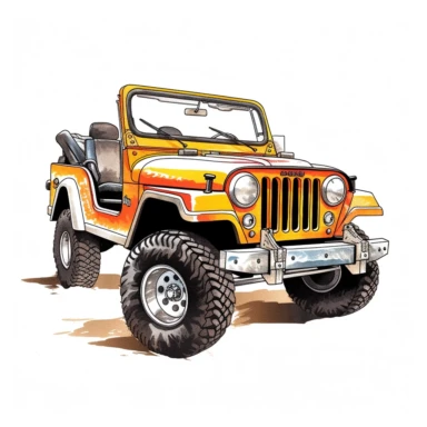 jeep wrangler cj illustration clipart, white background