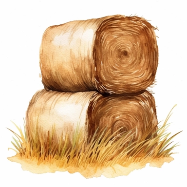 hay bale clipart + white background + watercolor rustic style