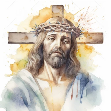 a clipart of a ultra detailed watercolor Jesus Christ in Vatican City with a Cross watercolor as background, v4 ar 2:3