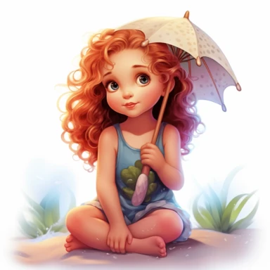 clipart of super cute baby girl in the beach white background full body, charming anime characters Thomas Kinkade Nadja Baxter Anne Stokes Nancy Noel