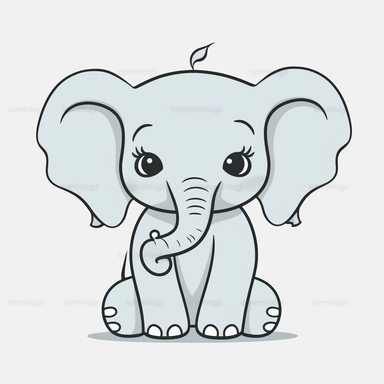 cute elephant clipart, free animals, cartoon, in the style of flawless line work, graphic black outlines