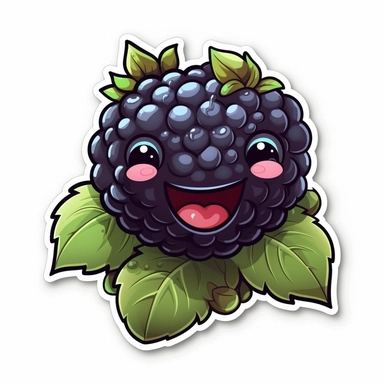 cute Blackberry, happy and smiling, bold line, clipart, sticker, white background, no shadow, 8k detail