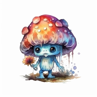 magic mushroom zombie, cute mushroom zombie, Watercolor clipart, magic solid background, transparent