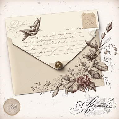 handwritten letter script and envelope clipart