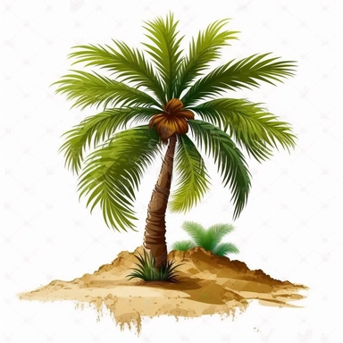 palmtree clipart, no ground, no terrain, no dirt, no soil, no sand, brown and green, plain background, solid white background, white background, no background, –no text, –no shadows
