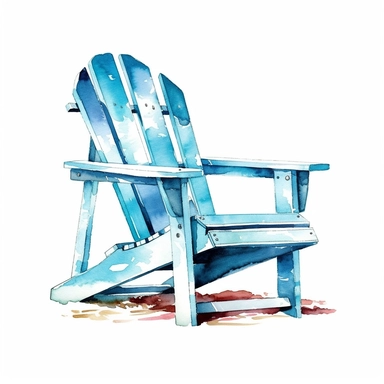 watercolor colorful clipart of a blue beach chair, hd, on white background