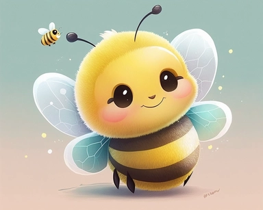 cute smiling vector bee drawing for nursery clipart, in the style of watercolor painting, charming anime characters, cute and colorful, depiction of animals, high quality