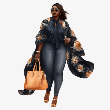 fat Luxury Fashion black girl, Black woman png, full body, Fashion clipart girl, Boss lady clipart, full body, stylish, beautiful black woman, girl boss, clip art,highly detailed, clip art, watercolor art, high definition, white background, transparent background, art