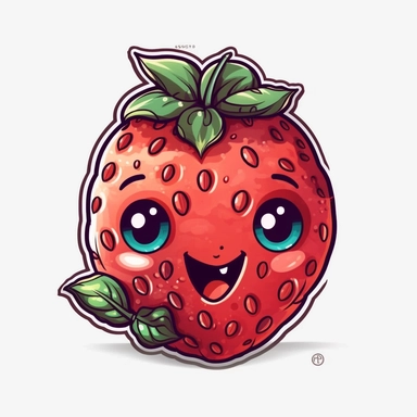 cute Strawberry, happy and smiling, bold line, clipart, sticker, white background, no shadow, 8k detail
