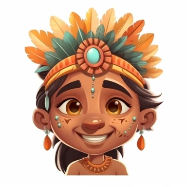 fantasy happy cute indian face, cartoon, clipart, mascot, isolated on white background