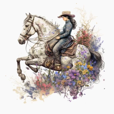 horse rider, flowers, clipart, very detailed, high resolution, white background
