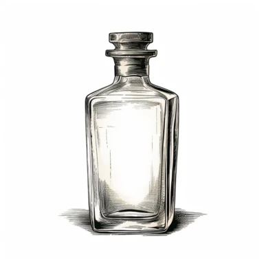 liquor bottle, old school vintage illustration style, pen and ink, hand drawn, clipart, isolated on white background