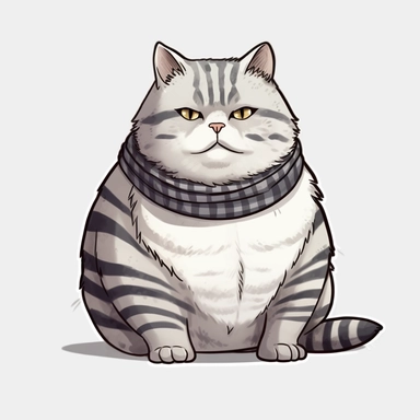 a fat tabby cat, gray feathers, black stripes, cool, cartoon cat, clipart