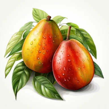 Mango, high level watercolor, hyper realistic cartoon, white background, 8k, ultra detailed clipart