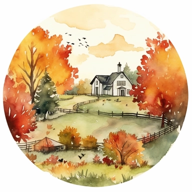 watercolr autumn farm circle clip art