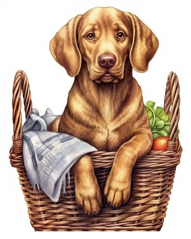 detailed watercolor Chesapeake Bay Retriever on a basket realistic clipart