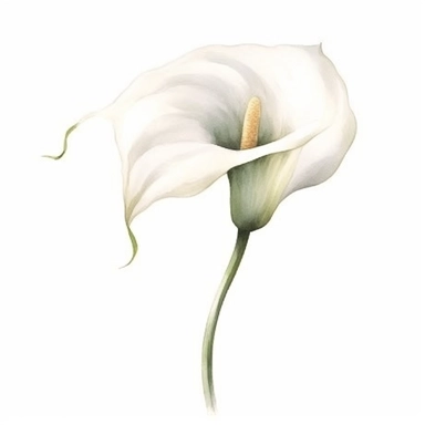 Let your brush strokes capture the essence of a classic wedding flower, the calla lily. Paint a watercolor clipart that showcases the slender, curving lines of the flower, along with its trumpet-shaped bloom. Use gentle, muted tones to evoke elegance and sophistication.