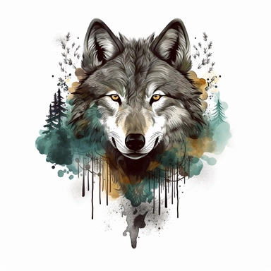 Forest Wolf Head Temporary Sublimation Clipart,Cartoon,hyper realistic, intricate detail, illustration style,high solution,on the white background,