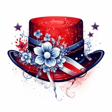4th of july hat clipart, white background, american flag based designs, boho vibe, in the style of digital drawing, 8k