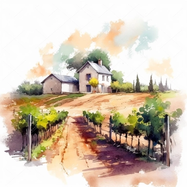 wineyard farm landspace clipart style,white background, High Quality clipart, no writting background, 4k, no writting, by Willem Haenraets
