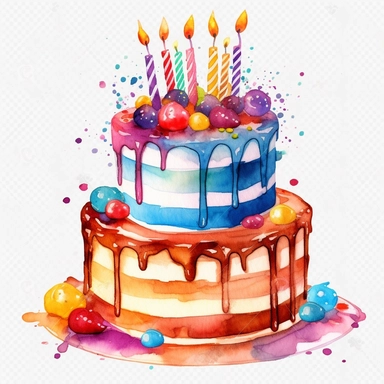 Watercolor happy birthday cake Clipart, white background, 8k
