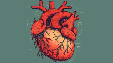 A brightly colored clipart image featuring a simplified, cartoon-style depiction of a human heart, complete with arteries and veins.