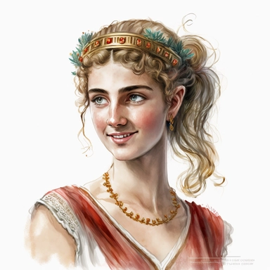 a beautiful and ultra realistic hellenistic dressed happy woman with watercolor effect,hellenistic jewels,ultra realistic and detailed face,ancient greece vibe,white background,suitable for digital clipart,hellenistic scene,ancient greece,vibrantly colors,greek columns