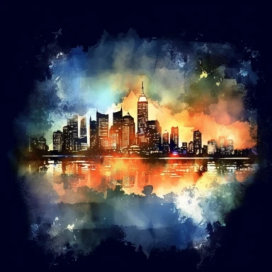 watercolor, clipart, image of the New York Skyline at night AR 3:2
