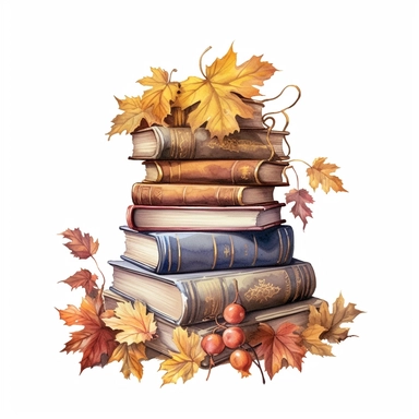 isolated on white illustration watercolor art of a stack of vintage books with beautiful embossed spines, autumn leaves, puddles, rain, branches, september, masterpiece by Hans Zatzka style and by Vladimir Kush style and by Ivan Fedorovich Choultse style, Baroque fashion, PNG clipart, isolated on white, extreme photorealistic details, 32k HD resolution, realistic high detailization high resolution , ultrarealistic, hyper realistic, photography, detailed 8k, extremely detailed