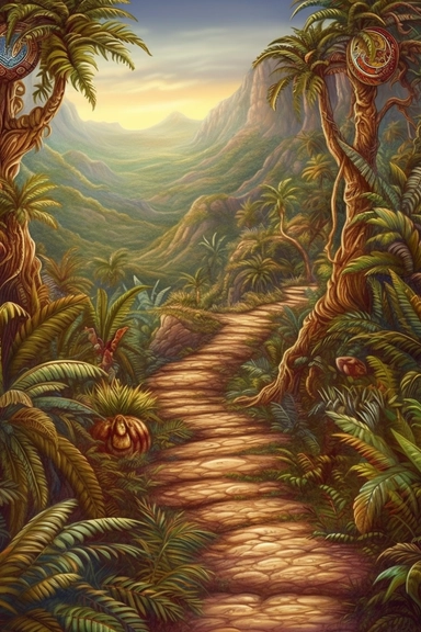 realistic clipart of aztec enchanted landscape, digital painting