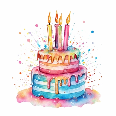 whimsical watercolor of an amzing magical birthday cake clip art