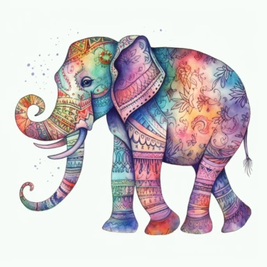 funny, light pink-orange-blue-purple India magicelephant, cartoon style, white background, black outside lines, designs, white background, watercolor pencil drawing, small details, digital art, clipart, super acurate, –testp,