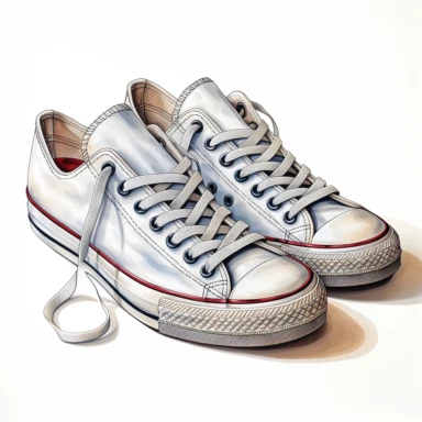 hand drawn , low top , watercolor, hyper realistic, white background, white margins, 16k, ultra detailed clipart, cut out image, hand-drawn, ultra HD, sharp art 1940 -1950 era , in the style of Clipart the old retro shoes are old worn and dirty in the color white with a low top