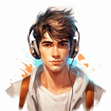 beautiful stunning handsome cute anime gamer young man, paint art style, clipart, white background, superrealistic, one of a kind