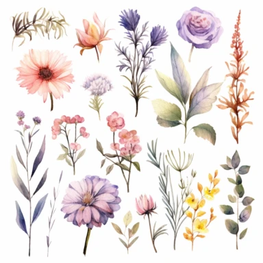 Light Watercolor Wild Floral clipart - Pre-made clipart v 5