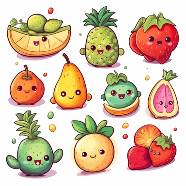 cute cartoon set of clipart for fruits