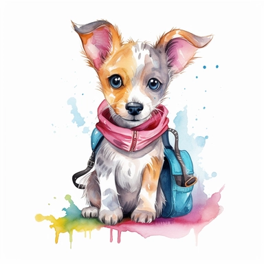 a cute clipart,unique outfit , different breed , full body , unique pose, unique outfit , white background , watercolors image, unique and vibrant , no other elements, clean shapes ,center and middle, cute