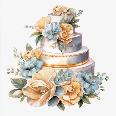 Wedding Cake Watercolor, PNG Clipart, Illustration clipart, 4K, extremely detailed Sublimation Clipart,Cartoon,hyper realistic, intricate detail, illustration style,high solution,on the white background